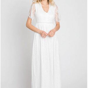 White Lace Short Sleeve Maxi Dress